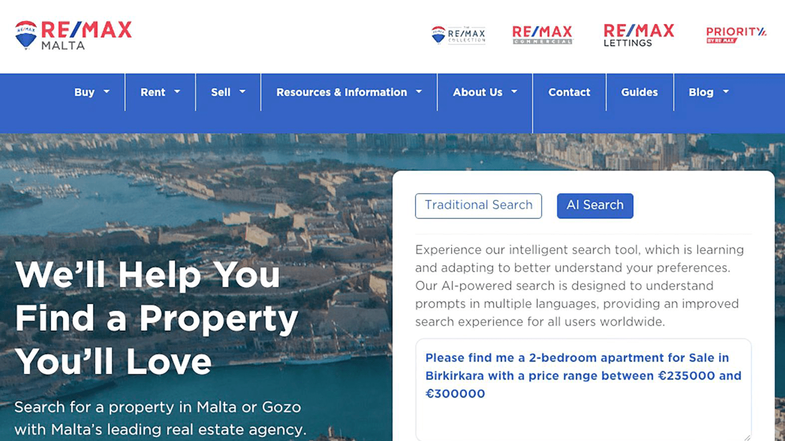 REMAX Malta Introduces AI Search Functionality