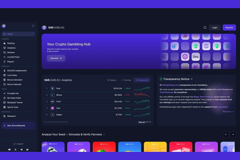 FairGambling startet Krypto Casino Analyse Plattform mit Fairness Tools 2 FairGambling launches crypto casino analytics platform with fairness tools